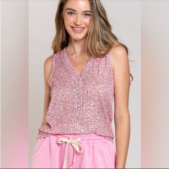 POL Glamorous Pink Sequin Top Sleeveless - Picture 5 of 5